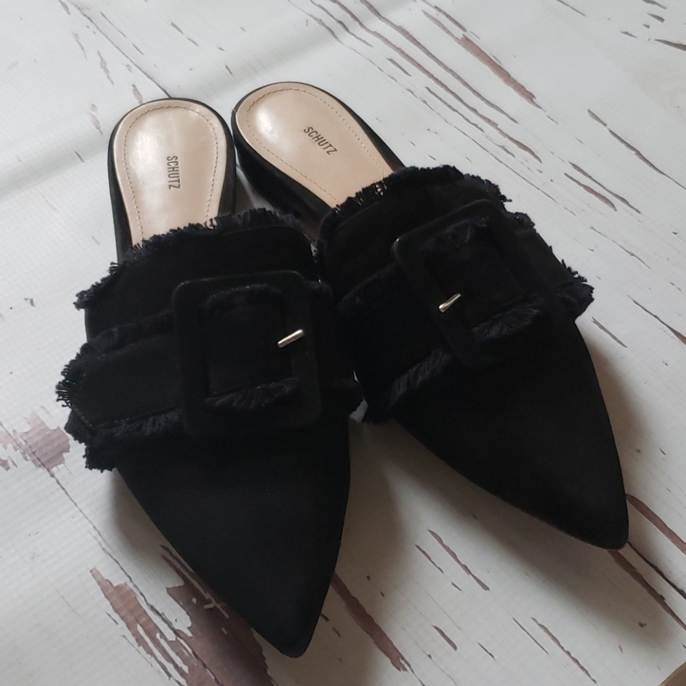 Schutz 10B pointy buckle black flat shoes